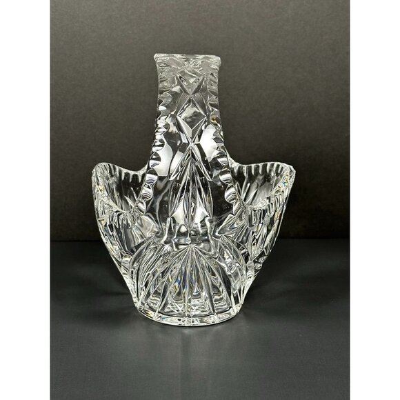 Vintage Pressed Glass Crystal Handled Basket Candy Dish Pinwheel Design - Picture 3 of 16